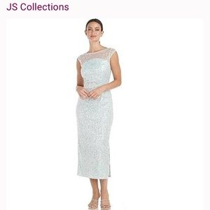 NWT JS COLLECTIONS CLAIRE LIGHT AQUA SEQUJN MIDI DRESS SZ 6 $228